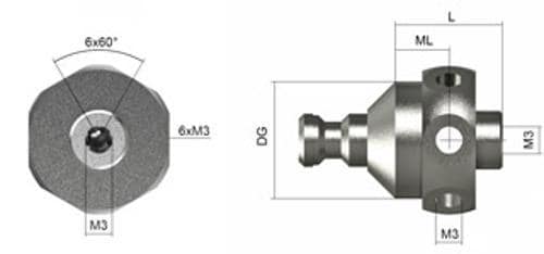 M3 Aufnahme mit Zapfen, 6x60° Produktbild